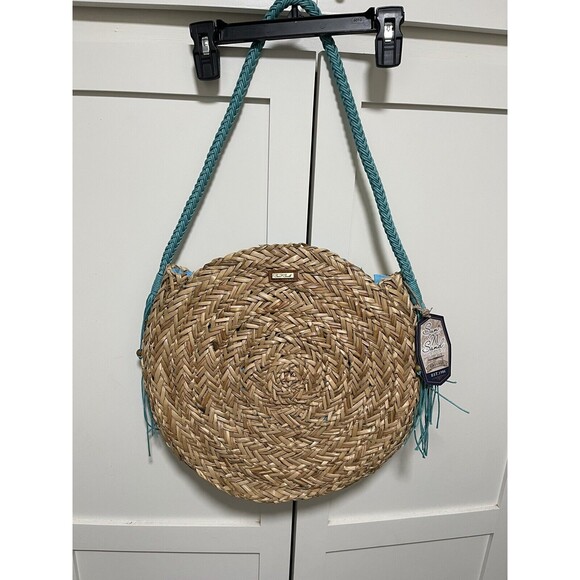 Sand N Sun Handbags - Sun N Sand Beach Bag Natural Straw round tote Blue NWT